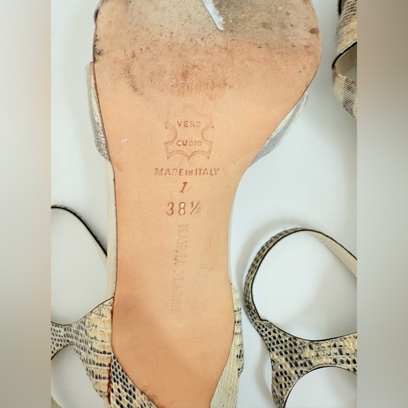 Manolo Blahnik Retro Tan White Brown Snakeskin leather open toe sandals EU 38.5 - Picture 5 of 8
